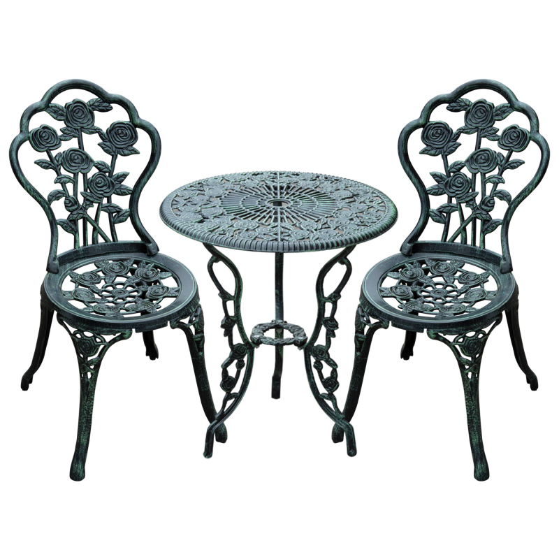 Outsunny Bistroset 3-tlg. Gartenset Gartenmöbel Antik Grün aus Gussaluminium für Balkon & Terrasse Aosom.de – Bild 1 von 2