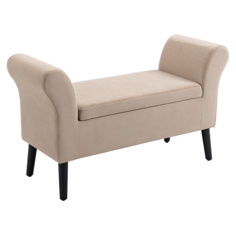 HOMCOM Sitzbank für Wohnzimmer Moderne Polsterbank mit Stauraum, Samtartiges Polyester, Gummiholz, Armlehnen, 115,5x43,5x66cm Aosom – Bild 1 von 2