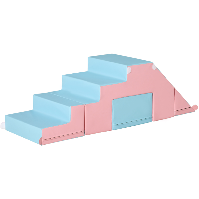HOMCOM 2er-Set Bausteinset Tisch- und Stuhlset mit Rutsche rekonfigurierbar für 12-36 Monate Bauspielzeug aus Schaumstoff Rosa und Blau Aosom.de – Bild 1 von 2