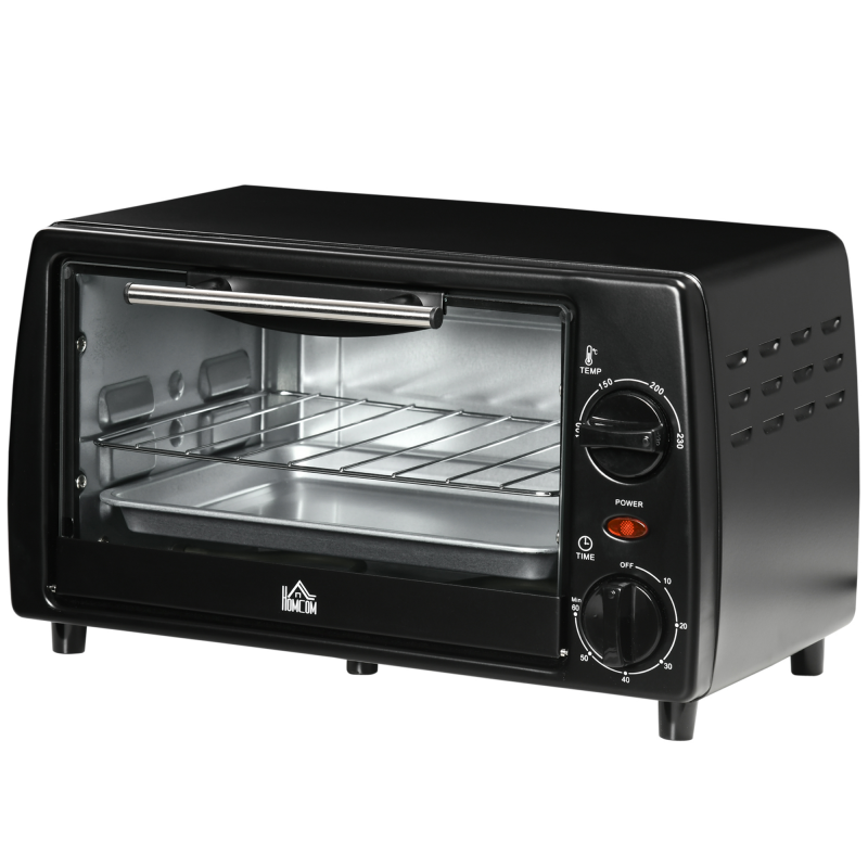HOMCOM Mini Backofen 10L 750W bis 230°C mit Timer 60 Min kleiner Elektrobackofen inkl. Backblech und Rost 36,5x26x22 cm Schwarz Aosom.de – Bild 1 von 2