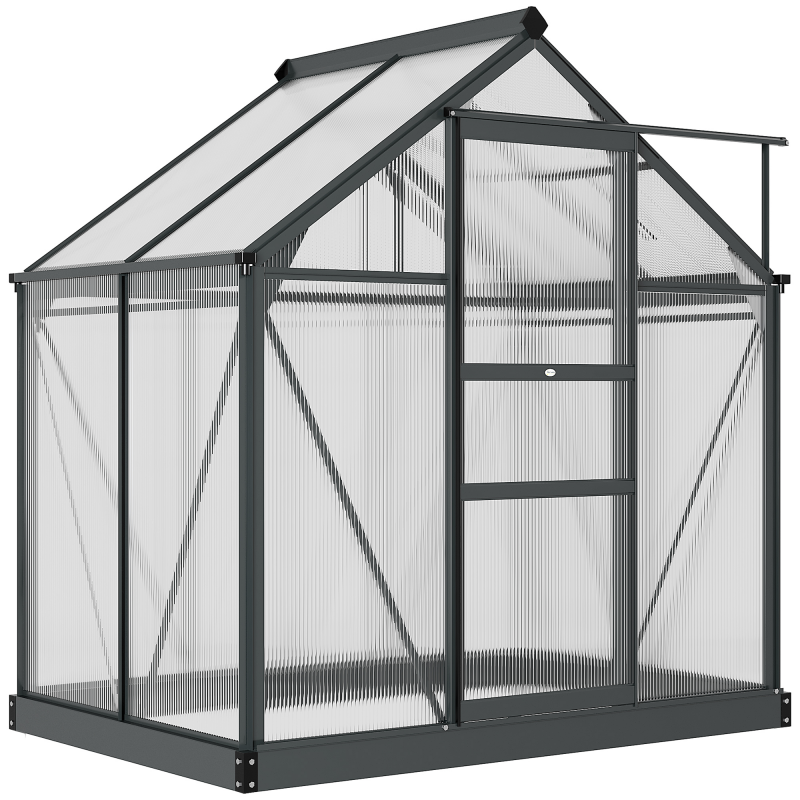 Outsunny Gewächshaus Aluminium Treibhaus 190 x 132 x 201 cm mit Dachfenster und Tür, begehbares Pflanzenhaus mit Fundament, witterungsbeständig, grau-transparent Aosom.de – Bild 1 von 2