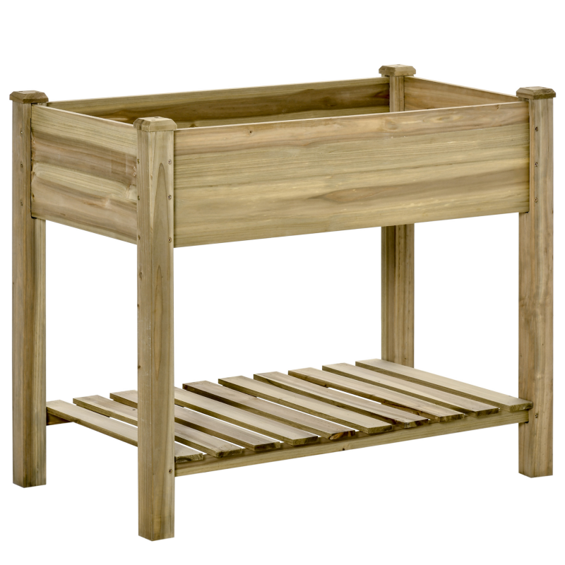 Outsunny Hochbeet mit Ablage, erhöhtes Kräuterbeet mit Ablauflöchern, Pflanzkasten aus Holz, wetterbeständig Gemüsebeet, Gartenbeet, Pflanzbeet für Garten, Balkon, Terrasse, 91 x 51 x 76 cm, Grün Aosom – Bild 1 von 2