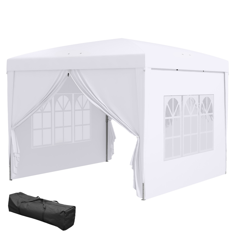 HOMCOM 3x3m Pavillon mit 4 Seitenwänden & Fenstern, UV-Schutz, inkl. Tragetasche, Stahl & Oxford-Gewebe, Weiß Aosom.de – Bild 1 von 2
