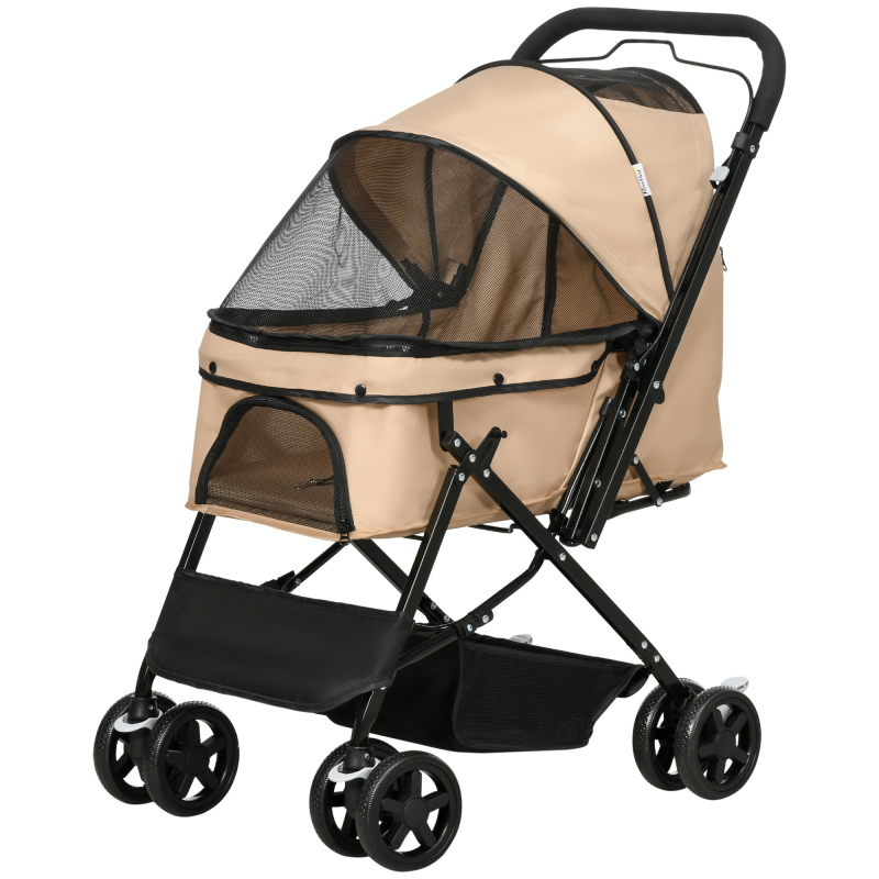 PawHut Hundebuggy Hundewagen für kleine Hunde & Katzen, Haustierwagen Oxford Hellbraun 76,5 x 52 x 95 cm, bequem & mobil Aosom.de – Bild 1 von 2