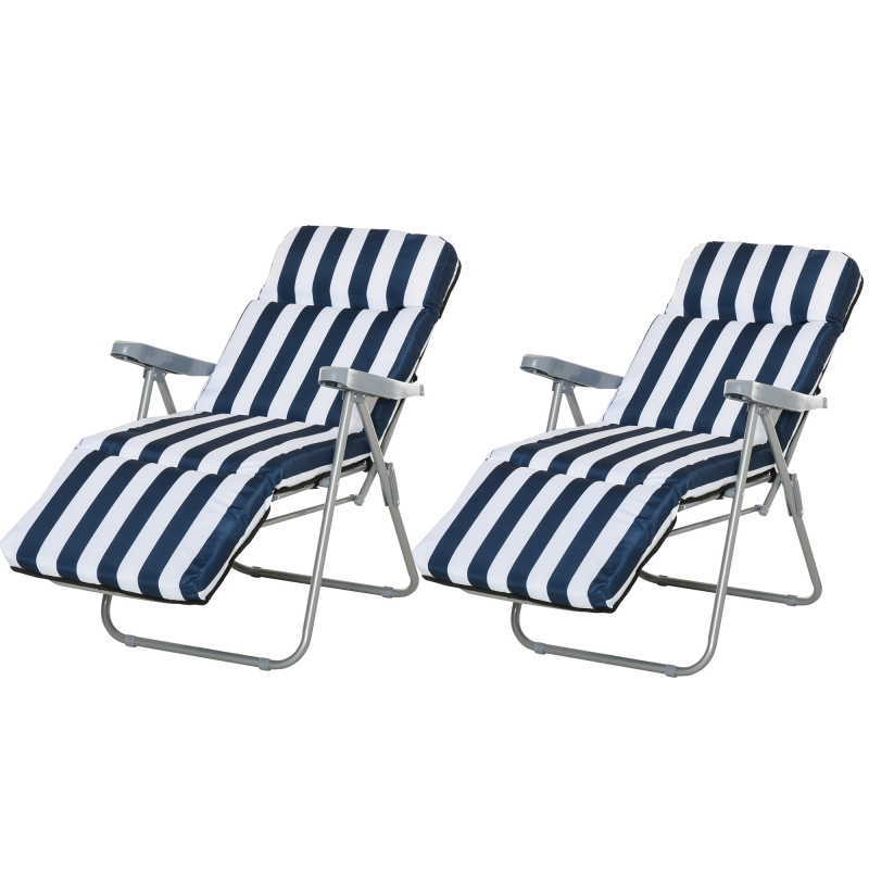 Outsunny 2er Set Klappstühle Gartenstuhl Sonnenliege mit Armlehne, klappbar, 5 Positionen, Auflage in Blau, 60 x 75 x 102 cm Aosom.de – Bild 1 von 2