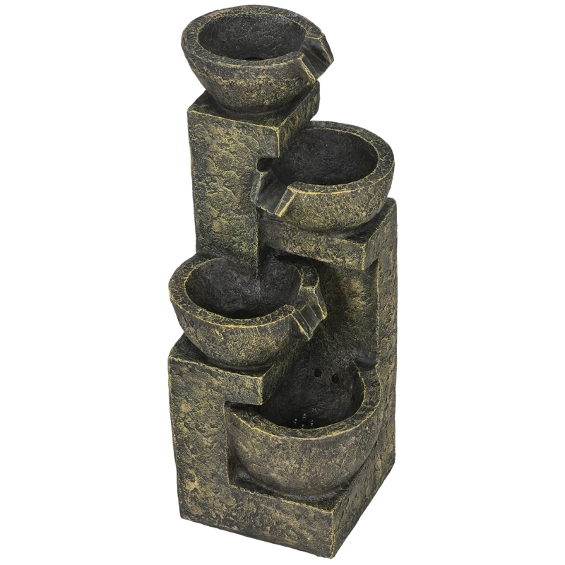 Outsunny Gartenbrunnen, Springbrunnen mit Einstellbarer Strömung, 4 Stufen Zierbrunnen, Wasserspiel, Wasserfall für Garten, Gartenteich, Terrasse, Kunstharz Aosom – Bild 1 von 2