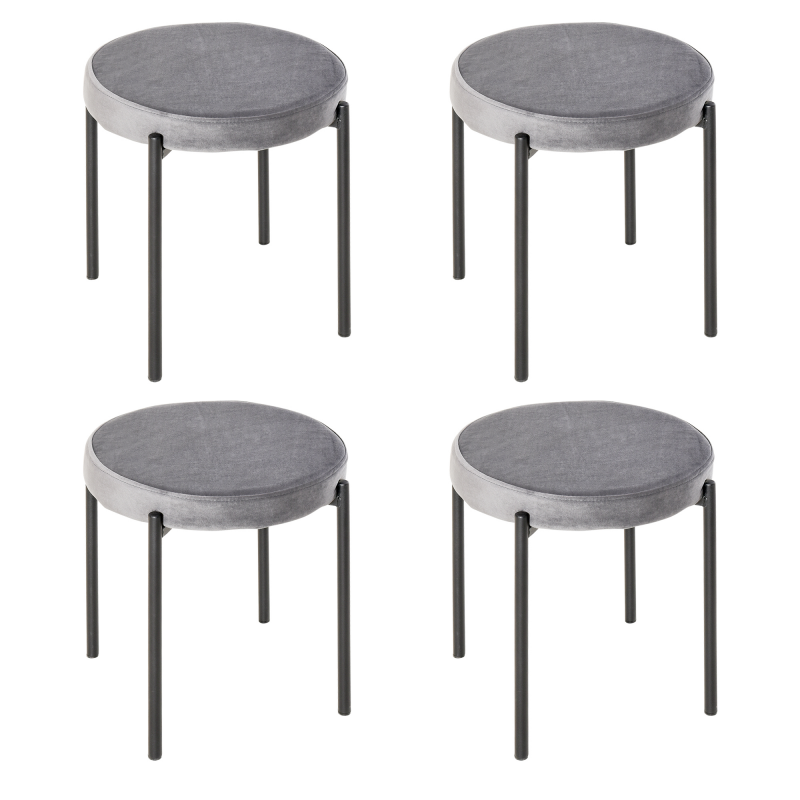 HOMCOM 4er-Set Barhocker ohne Lehne, Metallhocker, Küchenstuhl mit gepolstertem Sitz in Samtoptik, Grau Aosom.de – Bild 1 von 2
