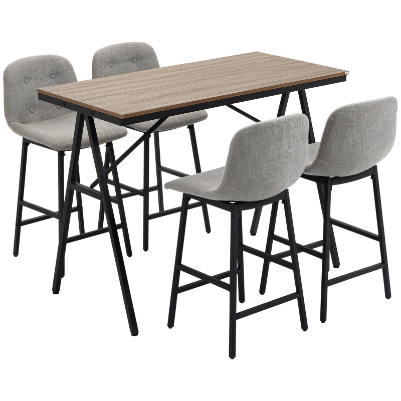 HOMCOM Bartisch Set 5-tlg. mit Barhockern, Essgruppe für Küche, Bistrotisch mit 4 Stühlen, Metall, hellbraun, 120x60x91 cm Aosom.de – Bild 1 von 2