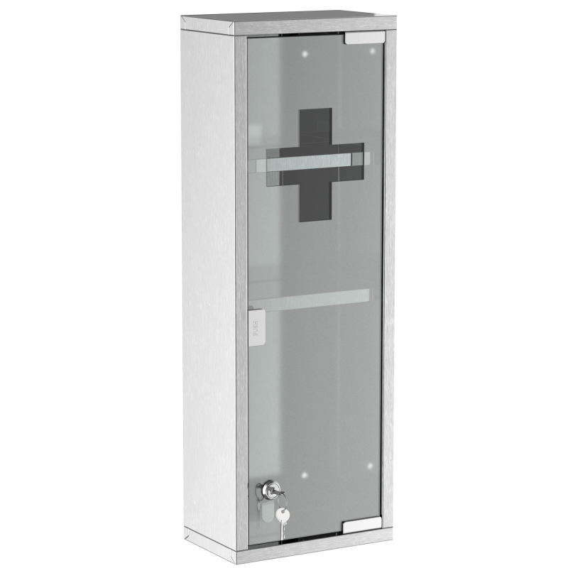 kleankin Arzneischrank Erste-Hilfe-Schrank 20x12x58cm aus Edelstahl mit Mattglas in Silber, ideal für Zuhause & Büro Aosom.de – Bild 1 von 2