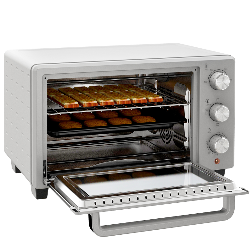 HOMCOM kleine Backofen 21L, 100°C-230°C, 1 Std. Timer, mit 3 Kochmodi, Drahtgestell, Backblech, Edelstahl, 46L x 38,5B x 29H cm, Silber Aosom – Bild 1 von 2