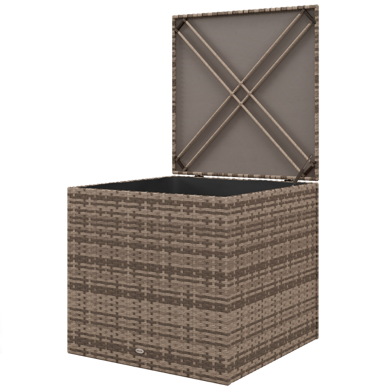 Outsunny Polyrattan Auflagenbox, Kissenbox mit Deckel, Hubautomatik, Wetterfest Aufbewahrungsbox für Garten, Balkon, 75 x 75 x 70 cm, Sand Aosom – Bild 1 von 2