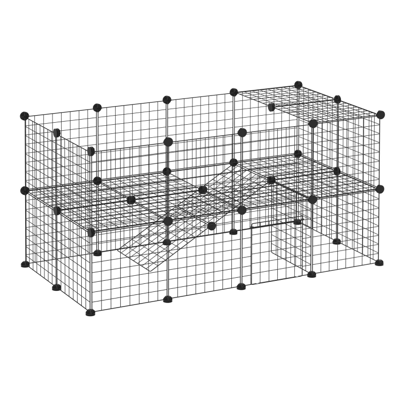 PawHut Absperrgitter DIY Laufgitter für Kleintiere 36 Platten schwarz 146x73x73cm sicherer Welpenlaufstall für drinnen & draußen Aosom.de – Bild 1 von 2