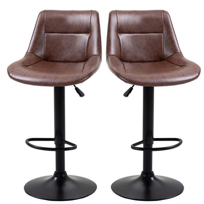 HOMCOM Barhocker 2er Set höhenverstellbare Tresenhocker mit Rückenlehne, drehbarer Bistrohocker aus Kunstleder in Braun, ideal für Küche & Bar Aosom.de – Bild 1 von 2