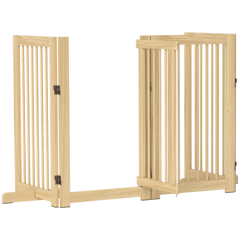 PawHut Absperrgitter Hund 4-tlg., 220 x 91 cm faltbar Türschutzgitter mit Tür, freistehend Hundegitter Holz, mit 2 Stützfüßen, Treppengitter Aosom – Bild 1 von 2