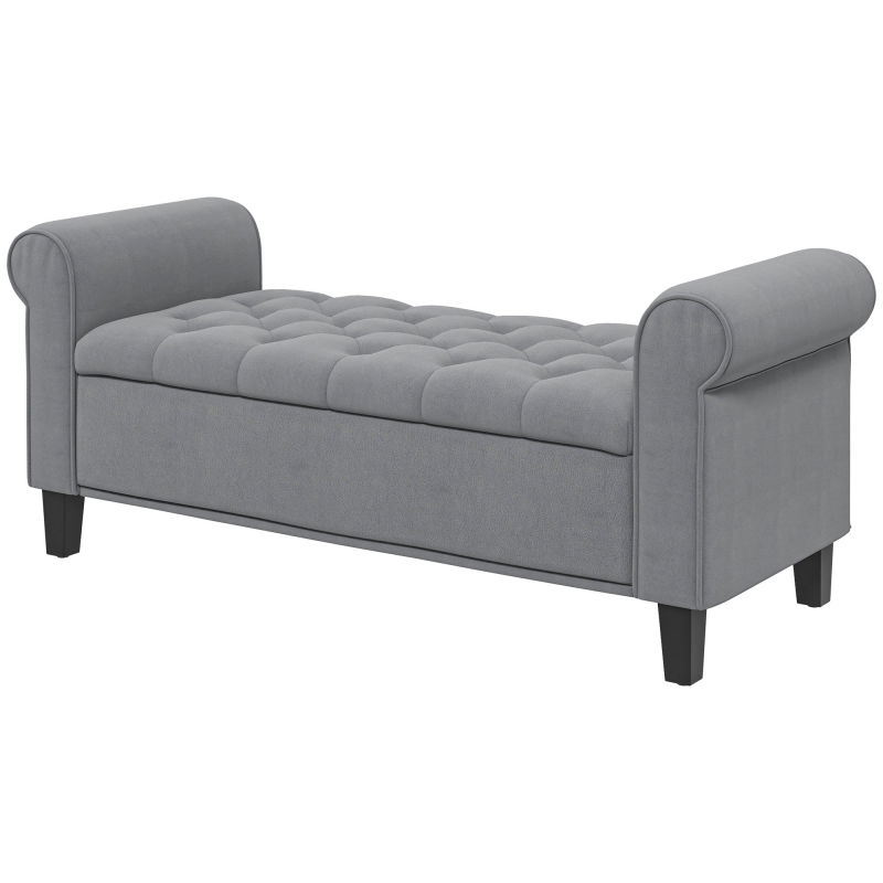 HOMCOM Sitzbank Polsterbank Bettbank mit Stauraum, Samtoptik, für Schlafzimmer, Flur & Wohnzimmer, bis 120 kg, Grau 126x48,5x47 cm Aosom – Bild 1 von 2