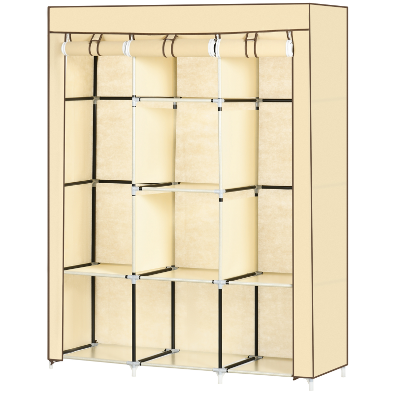 HOMCOM Stoffschrank Kleiderschrank mit 8 Ebenen & Kleiderstangen, Faltschrank aus Vliesstoff in Beige, 125x43x162,5cm für platzsparende Aufbewahrung Aosom.de – Bild 1 von 2