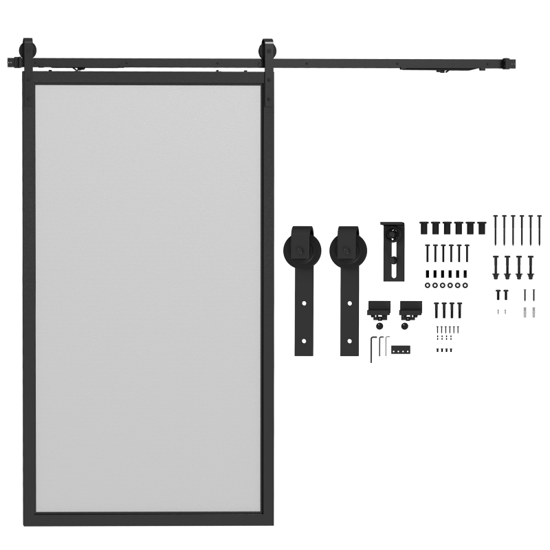 HOMCOM Schiebetürbeschlag Set 244cm mit Schienen Rollen Anti-Sprung-Vorrichtungen Türstopper Bodenführung aus Kohlenstoffstahl Schwarz Aosom.de – Bild 1 von 2