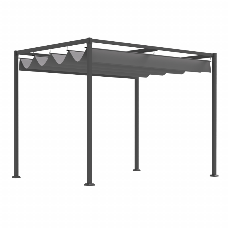 Outsunny Pergola Pavillon Terrassenüberdachung mit Schiebedach 298 x 213 x 221 cm, Grau, wetterfestes Polyester für Garten & Terrasse Aosom.de – Bild 1 von 2