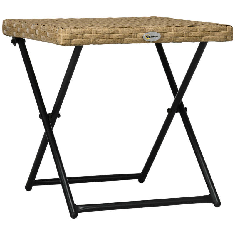 Outsunny Beistelltisch Klappbar Polyrattan Gartentisch 40x40x40cm Natur Metall Couchtisch Balkontisch Falttisch für Terrasse Aosom.de – Bild 1 von 2
