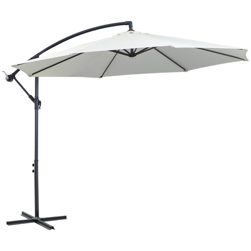 Outsunny Ampelschirm Sonnenschirm mit Handkurbel rund 300 cm, Stahlbogenstäbe und Stahl-Stehstäbe, cremefarbenes Polyestergewebe, ideal für Terrasse und Garten Aosom.de – Bild 1 von 2
