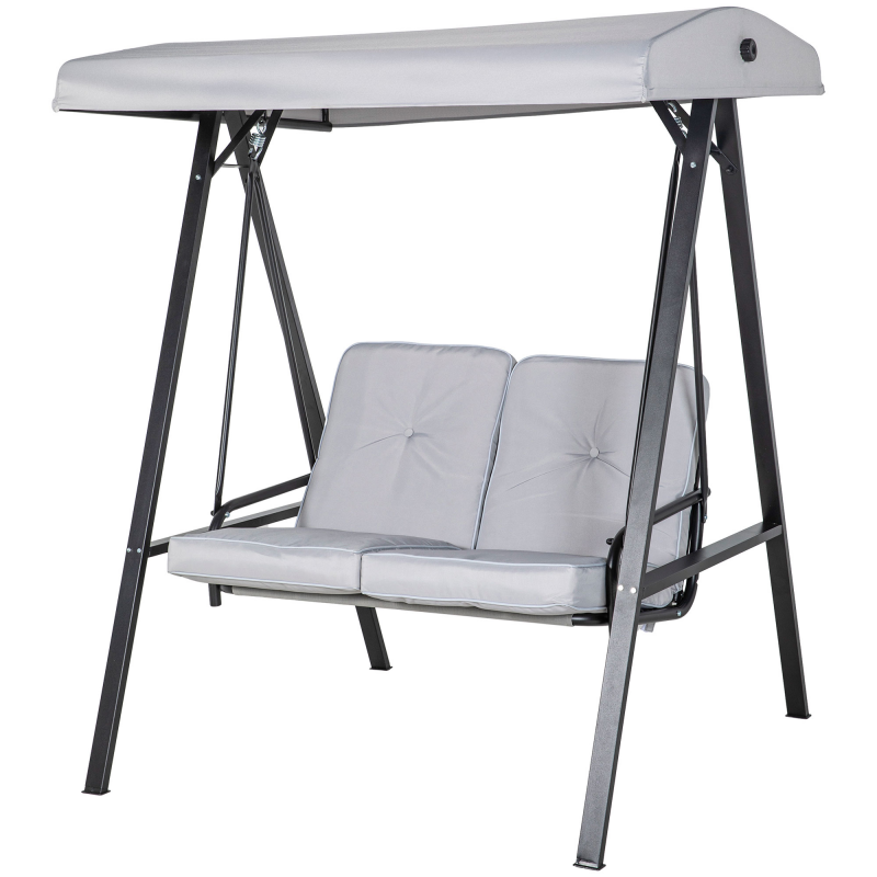 Outsunny Hollywoodschaukel 2-Sitzer Gartenschaukel mit Verstellbarem Dach, Kissen, Schaukelbank bis 220 kg Belastbar, für Garten, Balkon, Grau, 145 x 116 x 172 cm Aosom – Bild 1 von 2