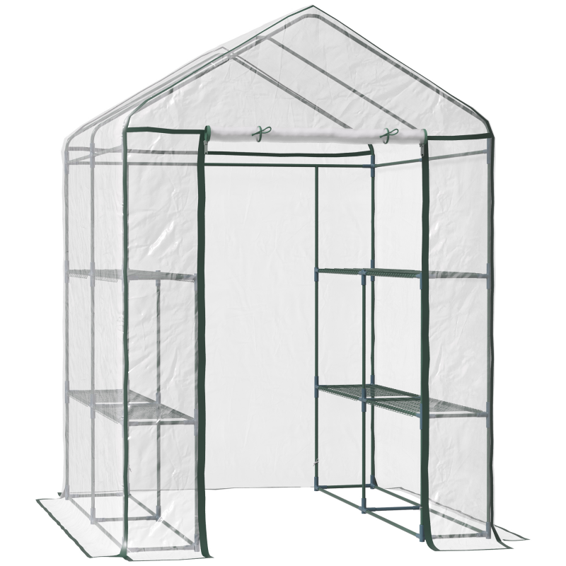 Outsunny Foliengewächshaus Begehbares Gartenhäuschen Tomatengewächshaus mit 6 Regalen, Transparent Stahl PVC, für Garten Aosom – Bild 1 von 2