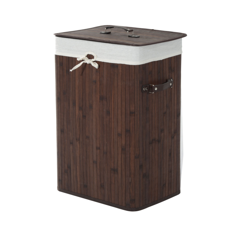 HOMCOM Wäschekorb mit Deckel 72L faltbarer Wäschesammler waschbarer Wäschesack aus Bambus mit Griffen Dunkelbraun 40x30x60cm Aosom.de – Bild 1 von 2