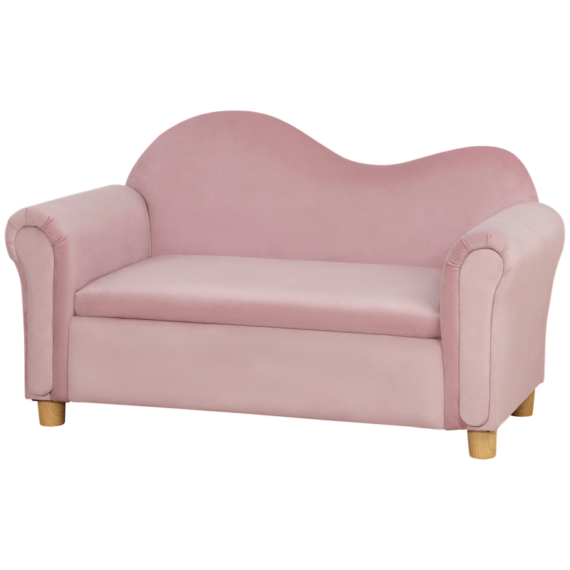 HOMCOM Kindersofa Stauraum Rosa Vlies Zweisitzer 3-5 Jahre 84x41,5x48,5cm Aosom – Bild 1 von 2