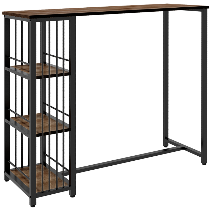 HOMCOM Bartisch Stehtisch Tresentisch mit 3 Ablageflächen Bartheke Küchentisch mit Holzoptik, Stahlgestell, für Esszimmer, Küche, Braun, 120 x 40 x 105 cm Aosom – Bild 1 von 2