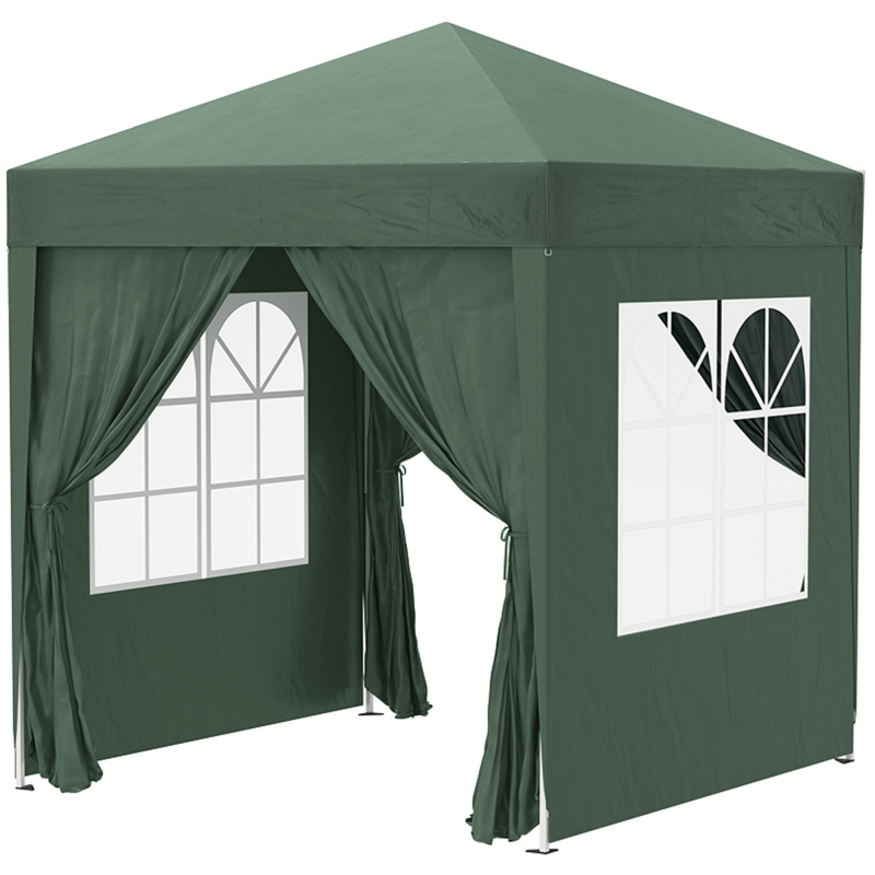 Outsunny Pavillon 2x2m Wasserdicht, Pop-up Faltpavillon mit 4 Seitenwänden, Abflusslöcher Fenster, faltbar Partyzelt UV 30+, Gartenzelt mit Tragetasche, Gartenpavillon für Terrasse, Dunkelgrün Aosom – Bild 1 von 2