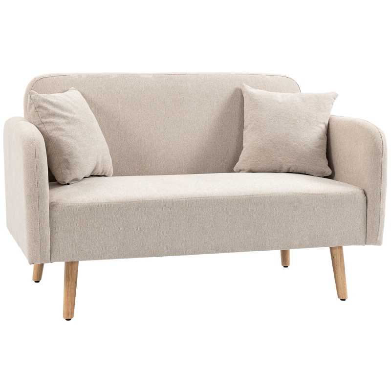HOMCOM 2-Sitzer Sofa Couch mit Wurfkissen, Samtoptik, gepolstert, Armlehnen, Loveseat, 130x70x80cm, Creme Aosom – Bild 1 von 2