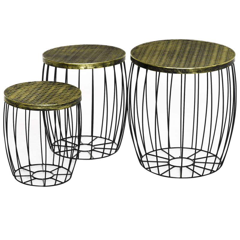 Outsunny Beistelltische 3er Set Retro-Stil Metallkorb Natur+Schwarz 3 Größen Aosom – Bild 1 von 2