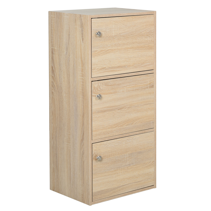 HOMCOM Standschrank, Aktenschrank, Mehrzweckschrank, Büroschrank, Beistellschrank mit 3 Türen MDF-Platten, Natur, 48 x 34 x 100 cm Aosom – Bild 1 von 2