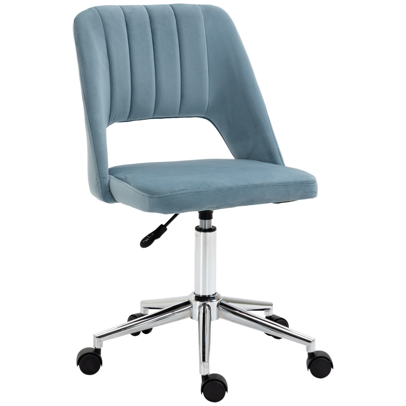 Vinsetto Drehstuhl höhenverstellbar für Wohnzimmer & Büro, Samt in Blau, ergonomischer Bürostuhl für Komfort Aosom.de – Bild 1 von 2