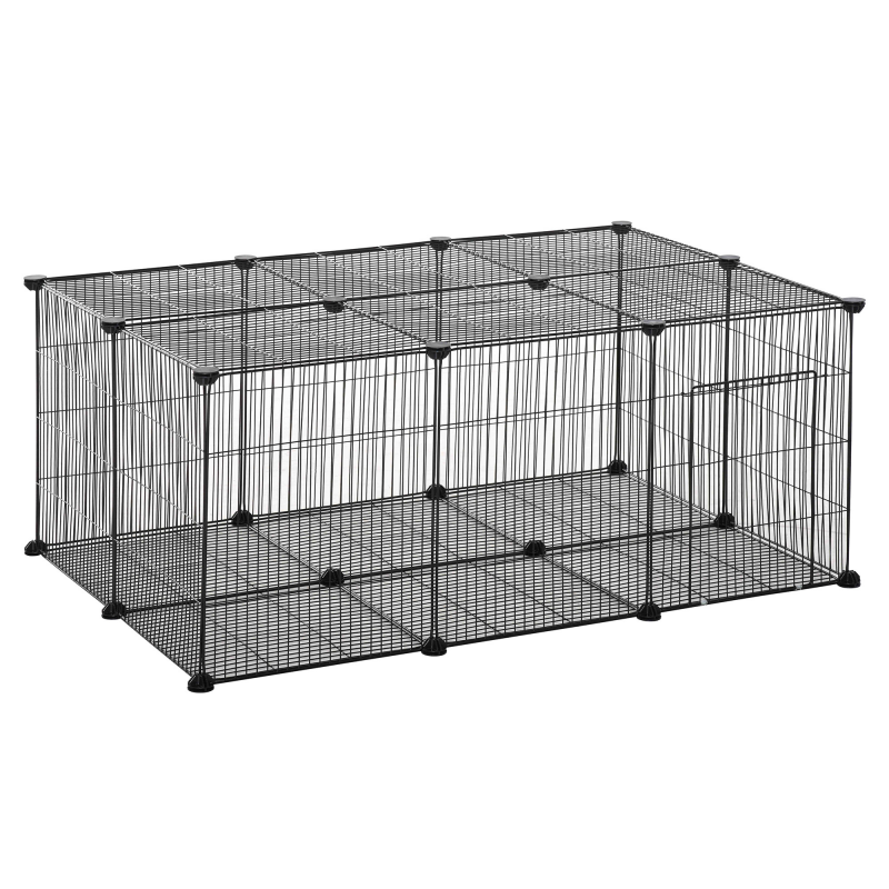 PawHut Kleintiergehege 105 cm x 70 cm x 45 cm 22 Platten Metall Schwarz Aosom – Bild 1 von 2