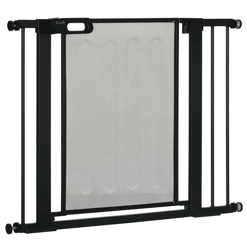 PawHut Hunde Türschutzgitter, 75-103 cm, Treppengitter, Hundegitter ohne Bohren, Auto-Close, für Kinder, Katzen, Stahl, Schwarz Aosom – Bild 1 von 2