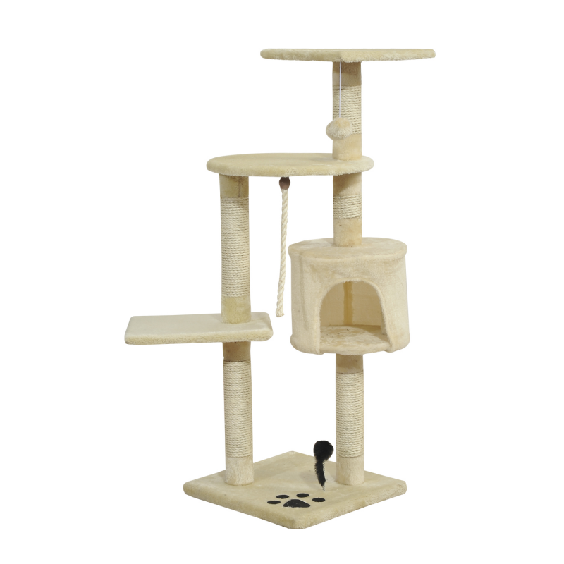 PawHut Katzenbaum, Kratzbaum mit Sisalsäulen, Katzenkratzbaum, Katzen Kletterbaum mit Höhle, Spielbälle, Beige, 75L x 40B x 112H cm Aosom – Bild 1 von 2