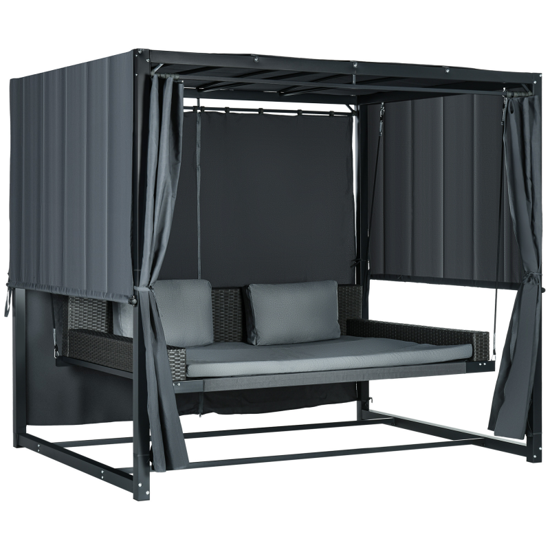 Outsunny Hollywoodschaukel mit Pergola, wetterbeständiges Gartenschaukelbett inkl. Kissen, 235 x 180 x 210 cm, Dunkelgrau für entspannte Stunden im Garten Aosom.de – Bild 1 von 2