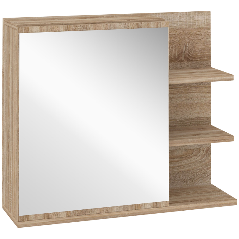 kleankin Spiegelschrank Badschrank Hängeschrank Badmöbel Wandschrank Mehrzweckschrank mit offener Fächern Spanplatte Glas Natur 60 x 18 x 50 cm Aosom – Bild 1 von 2