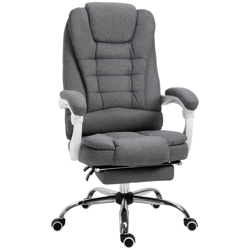 Vinsetto Bürostuhl ergonomischer Schreibtischstuhl mit klappbarer Fußstütze, höhenverstellbar & neigbar, Metall Grau für Komfort im Home Office Aosom.de – Bild 1 von 2