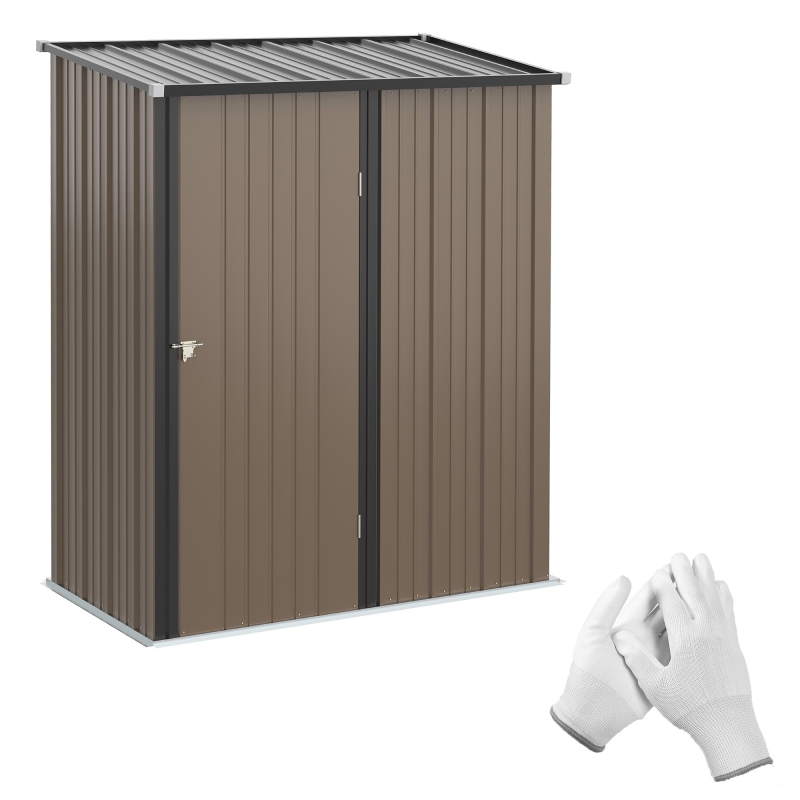 Outsunny Gerätehaus mit Pultdach 1,34 m² Metall Gartenhaus Geräteschuppen verzinkter Stahl Braun 161,5 x 94,5 x 196 cm Aosom – Bild 1 von 2
