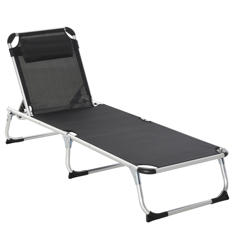Outsunny Sonnenliege Gartenliege 5-fach verstellbar faltbar ergonomisch mit Netzstoff Schwarz 170 x 60 x 76 cm für entspannte Stunden im Freien Aosom.de – Bild 1 von 2