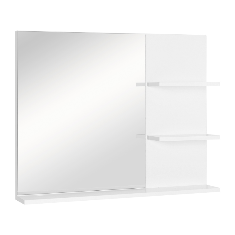 kleankin Badspiegel Wandspiegel mit 3 Ablagen, Spiegelregal für Badezimmer, MDF Weiß 60x10x48cm, modernes Design für Ordnung Aosom.de – Bild 1 von 2