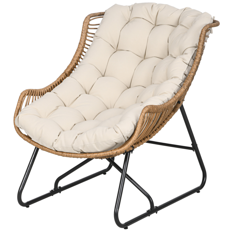 Outsunny Rattansessel Gartensessel mit dickem Sitzkissen bis 120 kg belastbar für Balkon und Terrasse aus Stahl in Khaki 75 x 101 x 90 cm Aosom.de – Bild 1 von 2