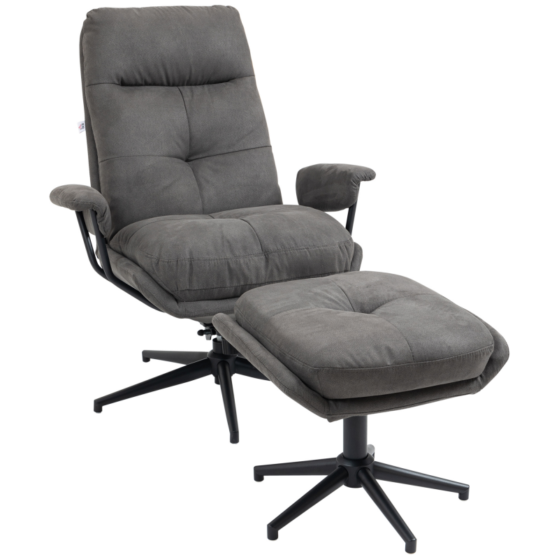 HOMCOM Relaxsessel mit Hocker bis 150 kg belastbar, drehbarer Fuß, Fernsehsessel mit Liegefunktion, dunkelgrau Polyester, ideal für Wohnzimmer Aosom.de – Bild 1 von 2