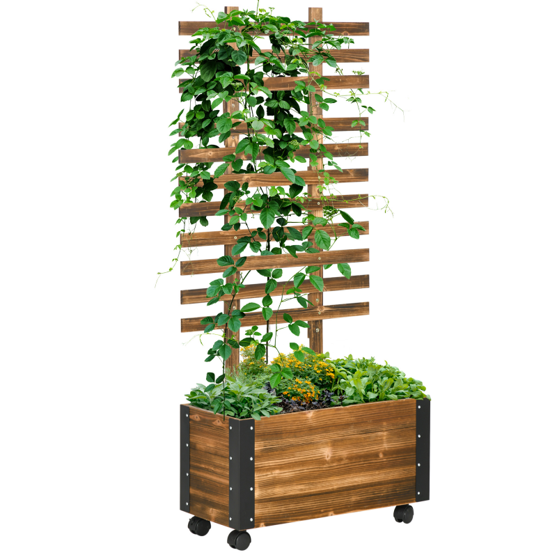 Outsunny Hochbeet mit Rankgitter und Rollen, Blumenkasten für Kletterpflanzen, Pflanzkasten aus verkohltem Holz, 65 x 31 x 147 cm Aosom.de – Bild 1 von 2