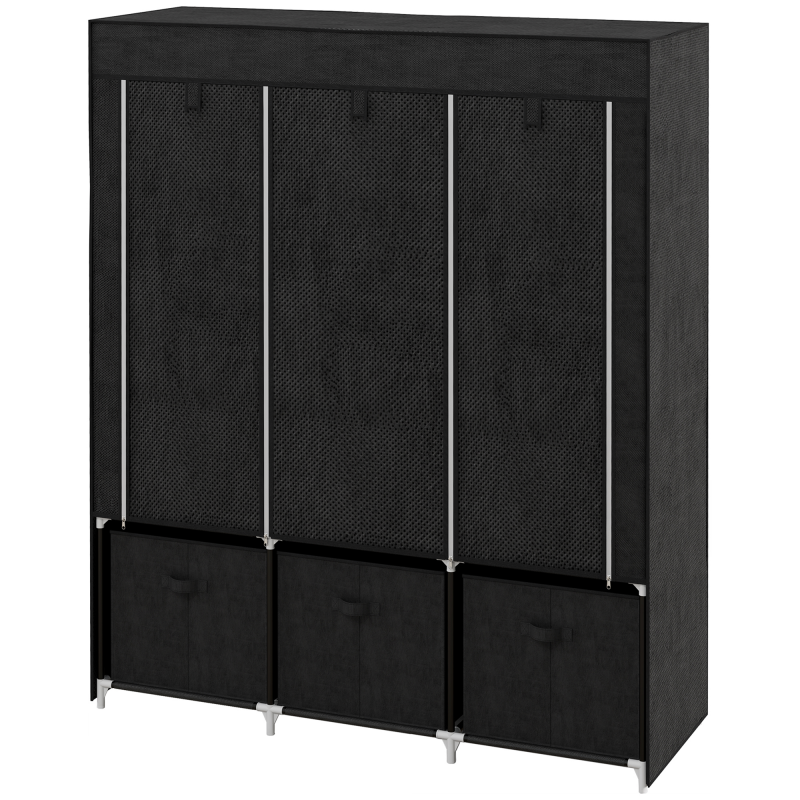 HOMCOM Stoffschrank Kleiderschrank mit Kleiderstangen & Schubladen, Faltschrank mit Reißverschluss, Vliesstoff in Schwarz Aosom.de – Bild 1 von 2