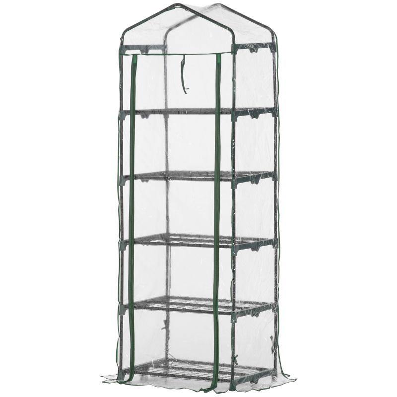 Outsunny Foliengewächshaus mit 5 Regalen, Mini-Gewächshaus für Blumen & Gemüse, Treibhaus Transparent Grün 69x49x193cm Aosom.de – Bild 1 von 2