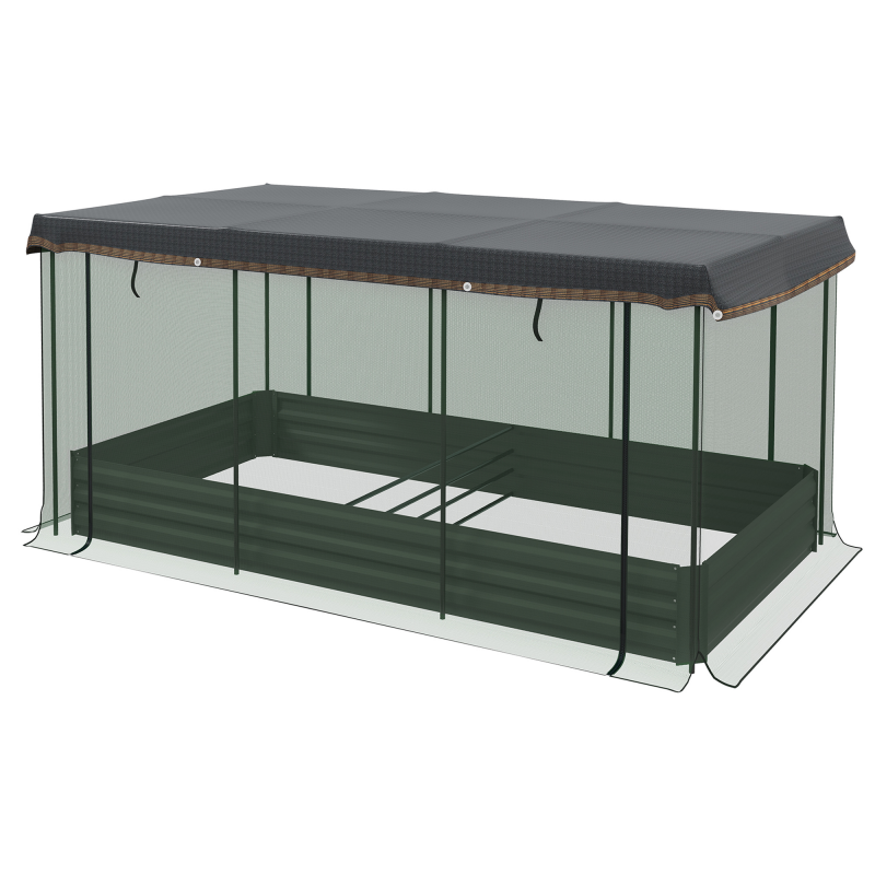 Outsunny Hochbeet aus Stahl mit Vogelschutznetz, dunkelgraues Gartenbeet für Balkon & Terrasse, 230x110x110cm, idealer Sonnenschutz Aosom.de – Bild 1 von 2