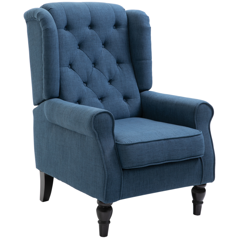 HOMCOM Ohrensessel Sessel mit Tufting, hoher Rückenlehne, Gepolstert Loungesessel mit abgerundeten Armlehnen, Holzbeine, für Schlafzimmer, Wohnzimmer, bis 160 kg, Blau Aosom – Bild 1 von 2
